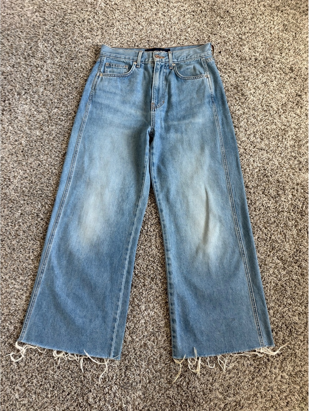 Veronica Beard Taylor Wide Leg Cropped High Rise Raw Hem Denim Jeans Size 28